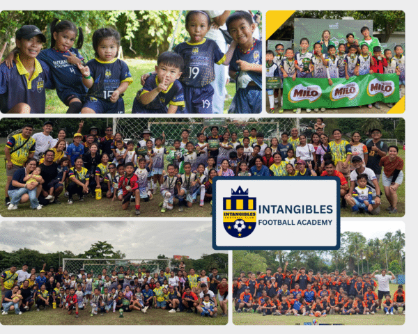 Intangibles Football Academy players, coaches, and parents celebrating together on the football field, showcasing unity, teamwork, and youth development through football.
