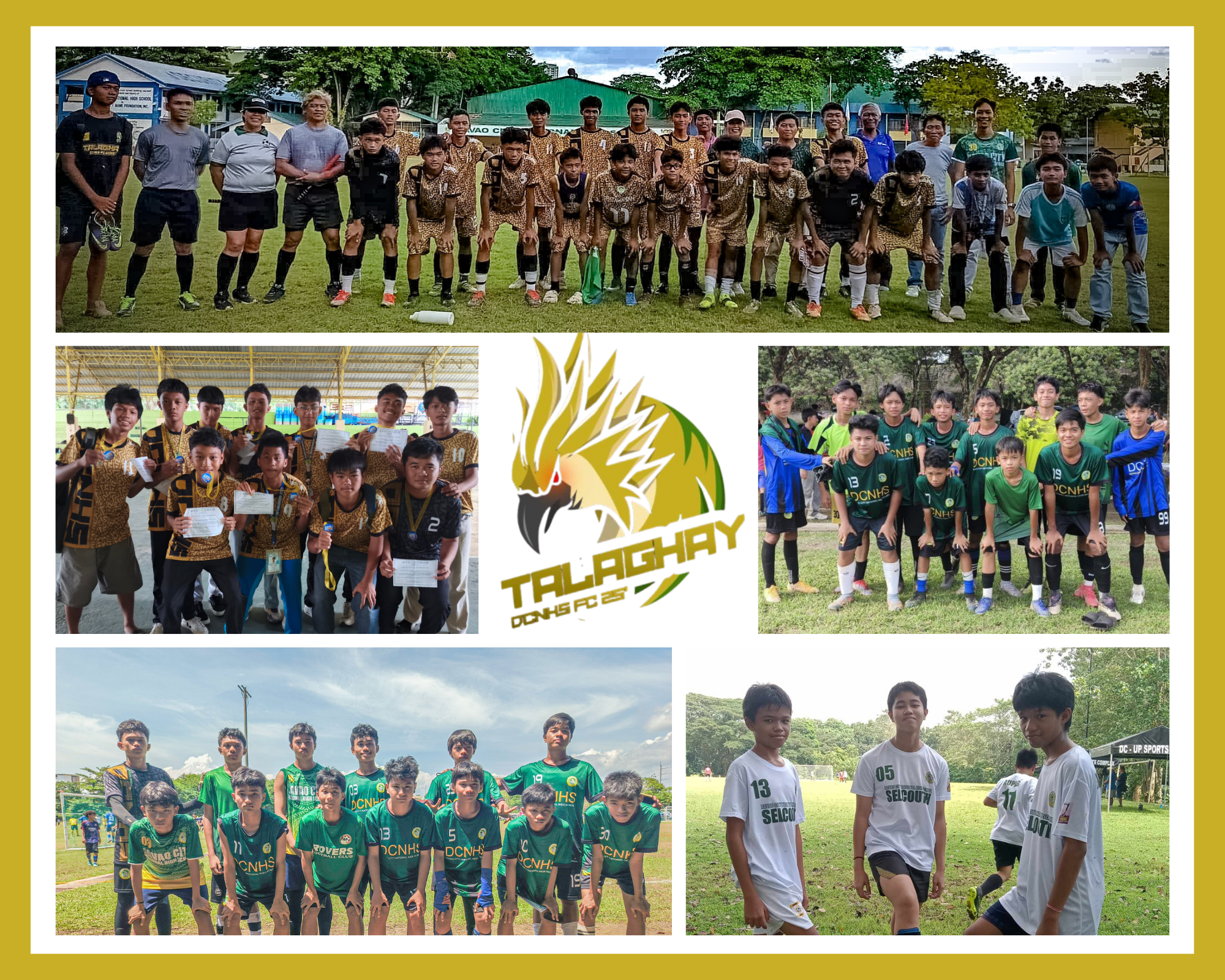DCNHS Talaghay FC players in training and tournaments, showing teamwork, passion, and unity in Davao City grassroots football.h