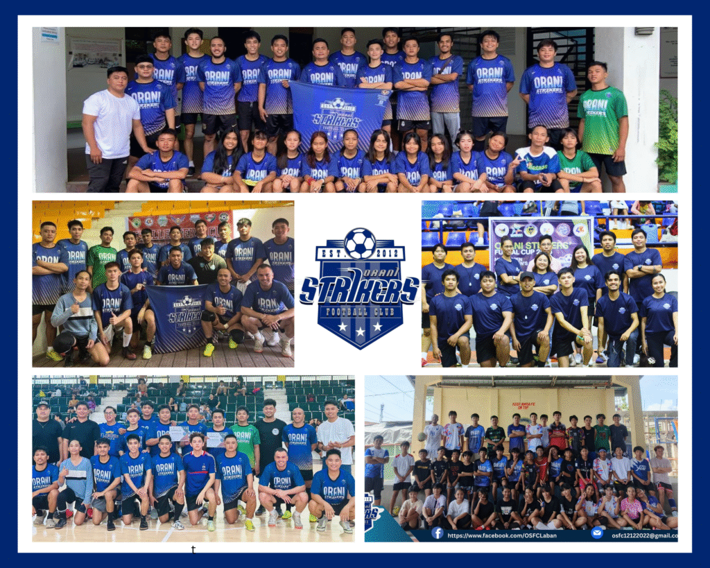 Collage of Orani Strikers Football Club teams in football and futsal activities in Bataan, Philippines