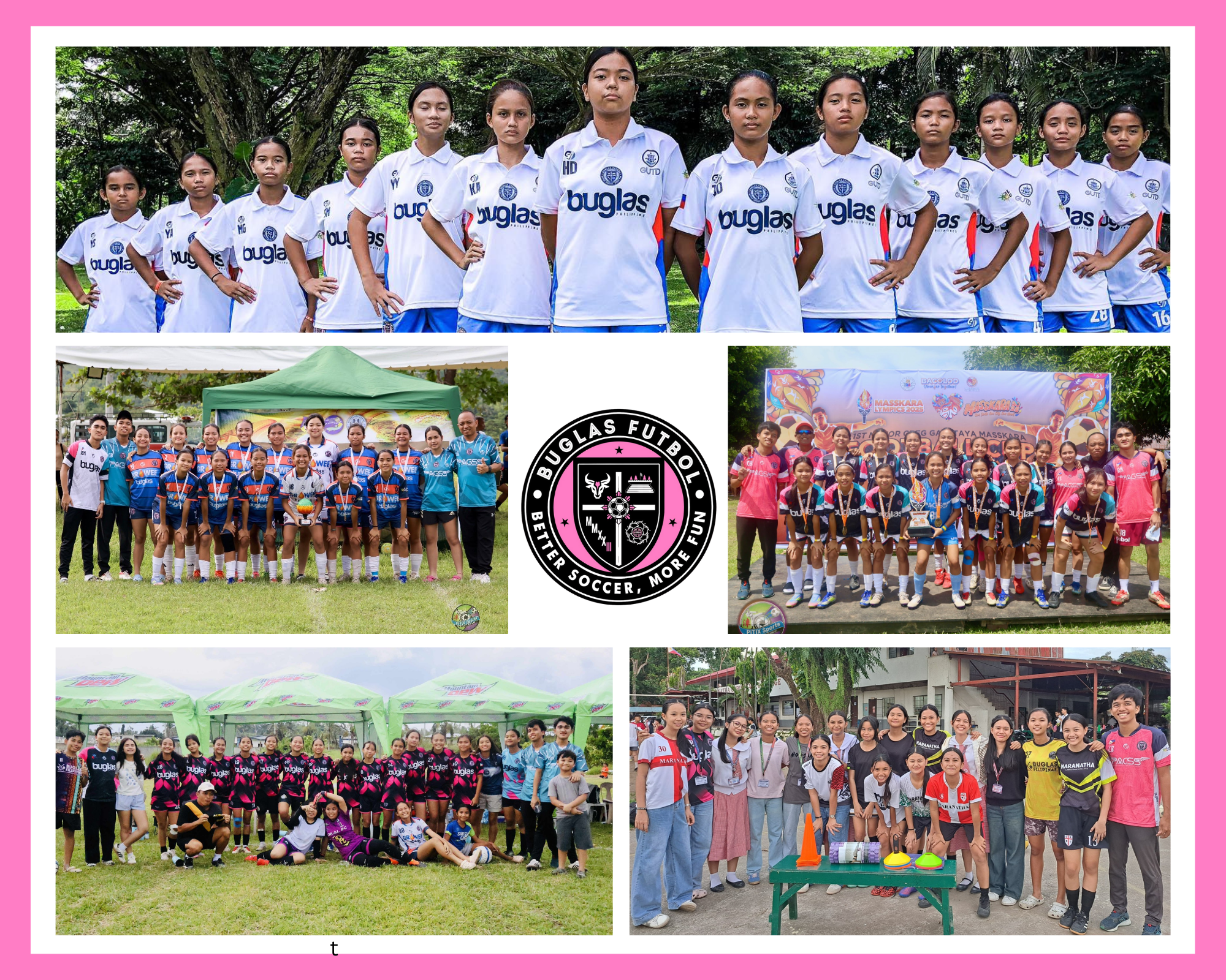 Girls football players of Buglas Futbol from Gardenville United Football Club in team uniforms during training and tournaments
