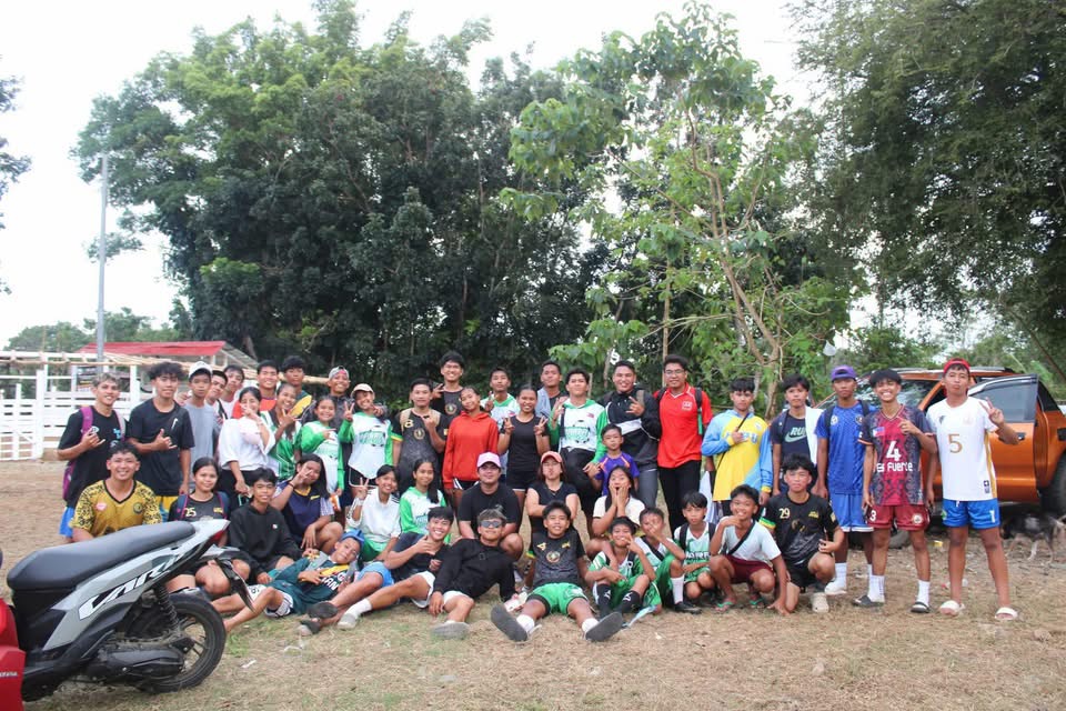 Narra Football Club youth players and coaches after a grassroots football training session in Narra, Palawan