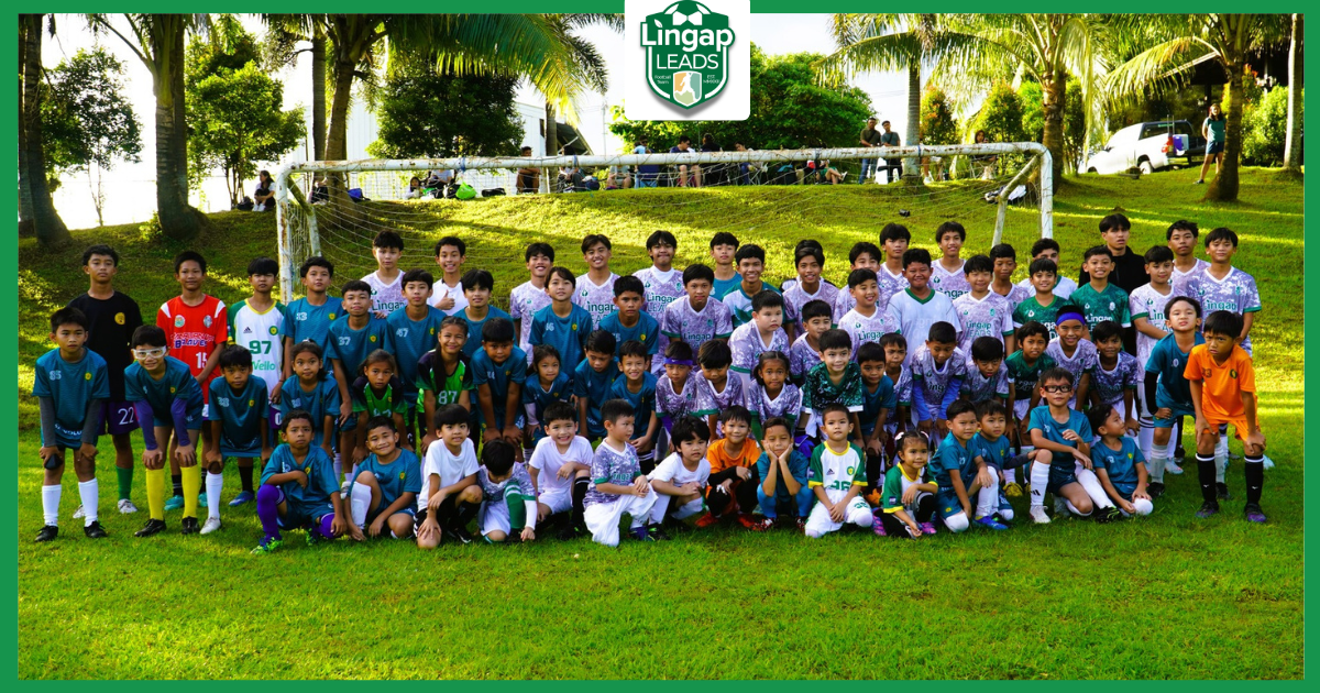 Lingap Leads Foundation Football Team players with coaches and parents during a Philippine football grassroots program in Pacita Laguna