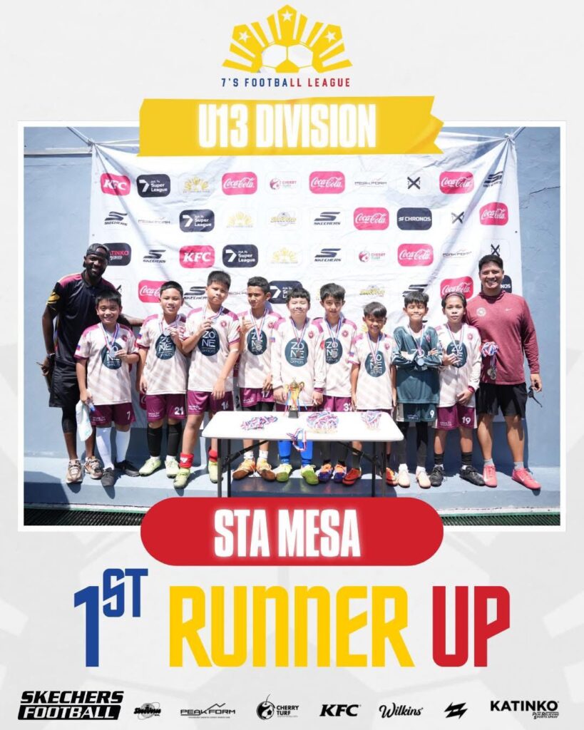 Sta. Mesa Football Club Under-13 team receives the 1st Runner-Up award during the 7's Football League youth football tournament in Metro Manila.