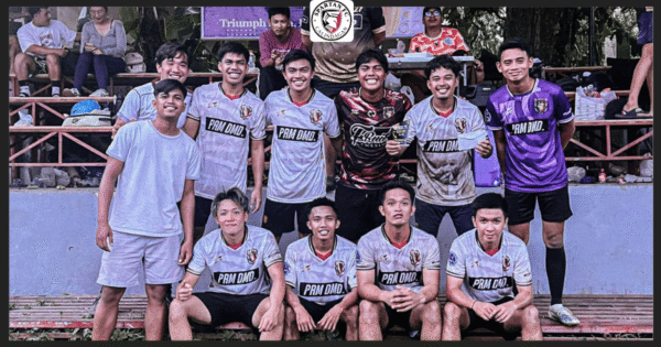 Spartan FC Calindagan players pose for a team photo after a football tournament match in Dumaguete City, Negros Oriental.
